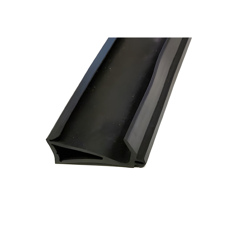 A close-up view of a black 70 durometer SCR900 rubber gasket strip designed for Series 4500 unit glazed curtain wall systems.