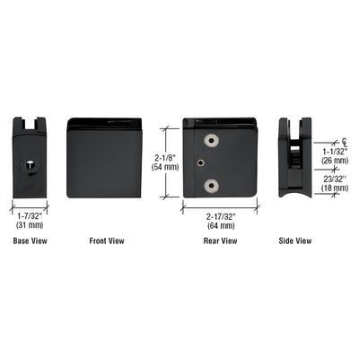 CRL Matte Black Z-Series Square Type Radius Base Stainless Steel Clamp for 1/2" Glass