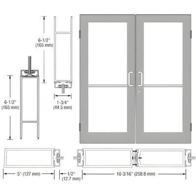 CRL-U.S. Aluminum Clear Anodized Custom Size Pair Series 550 Wide Stile Butt Hinge Entrance Door for Overhead Concealed Door Closers