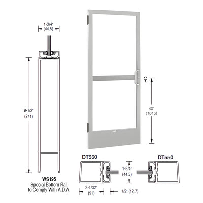 CRL-U.S. Aluminum Clear Anodized 250 Series Narrow Stile (LHR) HLSO Single 3' x 7' Offset Hung with Butt Hinges for Surf Mount Closer Complete Panic Door for 1" Glass with Standard Panic and 9-1/2" Bottom Rail