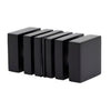 A pair of matte black square back-to-back shower door knobs shown from an angled perspective.