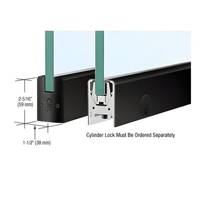 CRL Matte Black 1/2" Glass Low Profile Square Door Rail With Lock - 35-3/4" Length
