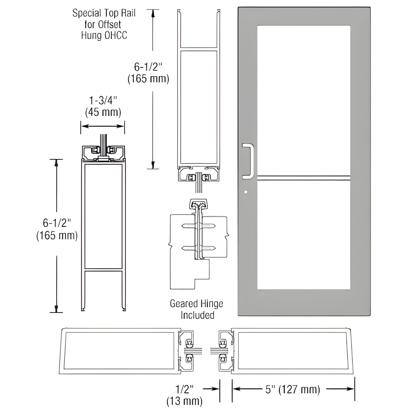 CRL-U.S. Series 550 Clear Anodized Geared Hinge for Concealed Closer