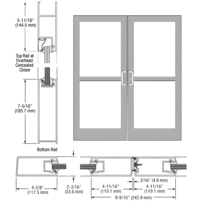 CRL-U.S. Aluminum Clear Anodized Class 1 IG500 Series Custom Pair StormFront™ Gear Hinged Entrance for Panic and Overhead Concealed Closer