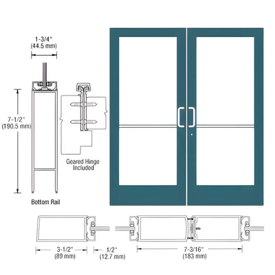 CRL-U.S. Aluminum Custom KYNAR® Paint Custom Pair Series 400 Medium Stile Geared Hinge Entrance Door for Surface Mount Door Closers