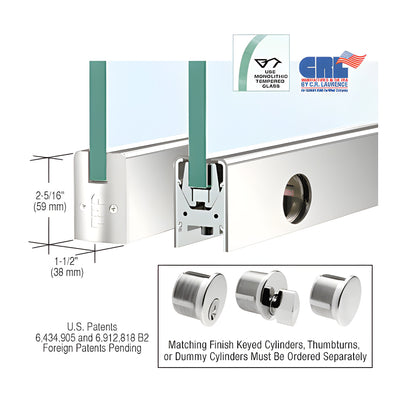 CRL Polished Stainless 1/2" Glass Low Profile Square Door Rail with Lock - Custom Length