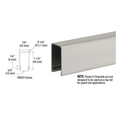 CRL Brushed Stainless U-Channel Cap for 1/2" or 5/8" Glass
