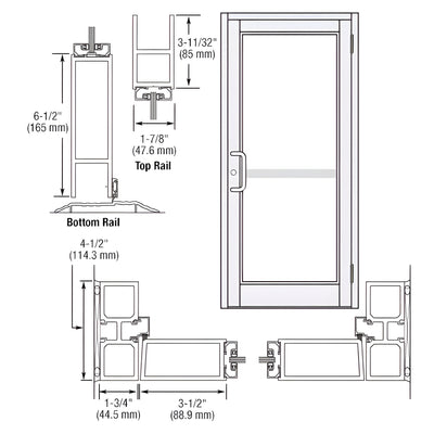 CRL-U.S. Aluminum White KYNAR® Paint Custom Single Series 800 Durafront Medium Stile Butt Hinge Entrance Door for Panic and Surface Mount Door Closer