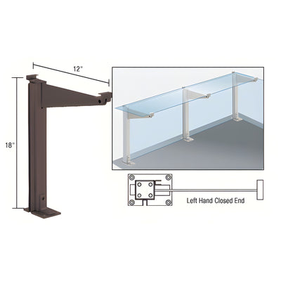 CRL Duranodic Bronze 18" High Left Hand Closed End Design Series Partition Post with 12" Deep Top Shelf