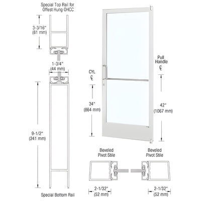 CRL-U.S. Aluminum White KYNAR® Paint Custom Size Single Series 250 Narrow Stile Offset Pivot Entrance Door for Overhead Concealed Door Closer