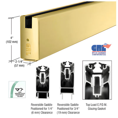 CRL Satin Brass 4" Custom Length Square Sidelite Rail for 3/4" Glass