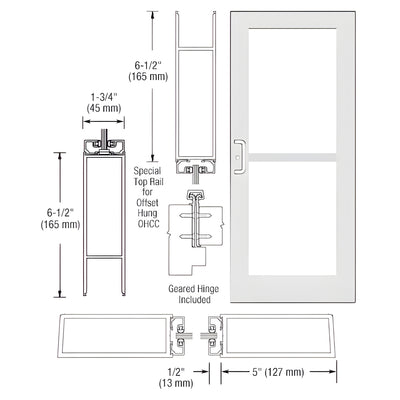 CRL-U.S. Aluminum White KYNAR® Paint Custom Single Series 550 Wide Stile Geared Hinge Entrance Door for Panic and Overhead Concealed Door Closer