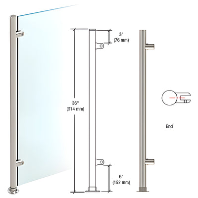 CRL Brushed Stainless 36" High 1" Round Slimline Series Straight Front Counter/Partition End Post