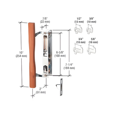 CRL Wood/Chrome Flush Mount No Key Handle Set 6-5/8" Screw Holes