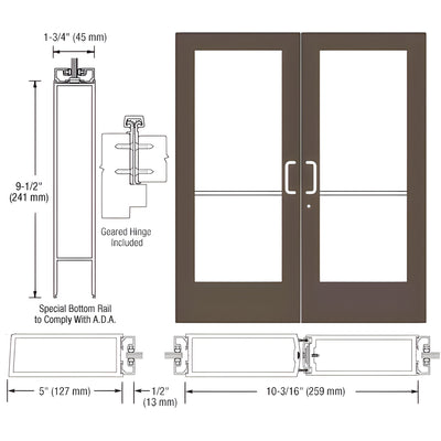 CRL-U.S. Aluminum Bronze Black Anodized Custom Pair Series 550 Wide Stile Geared Hinge Entrance Door for Surface Mount Door Closers