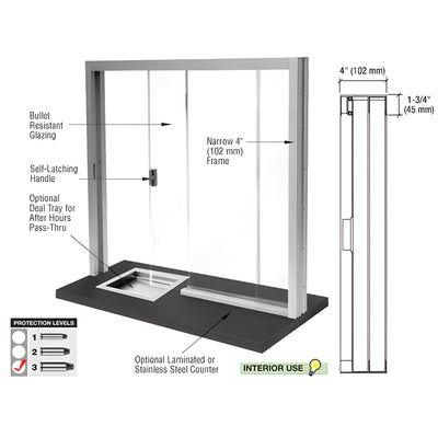 CRL Satin Anodized Bullet Resistant Level 3 Manual Sliding Service Window