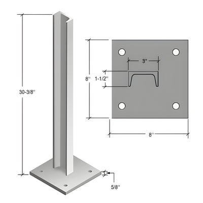 CRL 30" Silver Metallic Cielo C-Shape Surface Mounted Stanchion