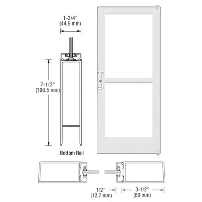 CRL-U.S. Aluminum White KYNAR® Paint Custom Single Series 400 Medium Stile Offset Pivot Entrance Door With Panic for Surface Mount Door Closer