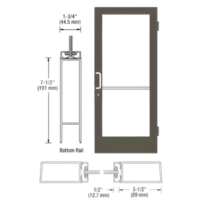 CRL-U.S. Aluminum Bronze Black Anodized Custom Single Series 400 Medium Stile Butt Hinged Entrance Door for Surface Mount Door Closer