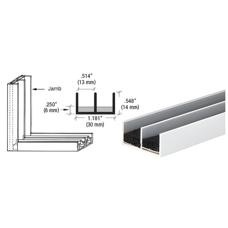 A technical diagram and a perspective view showing the satin anodized aluminum double jamb profile with integrated sponge rubber lining.