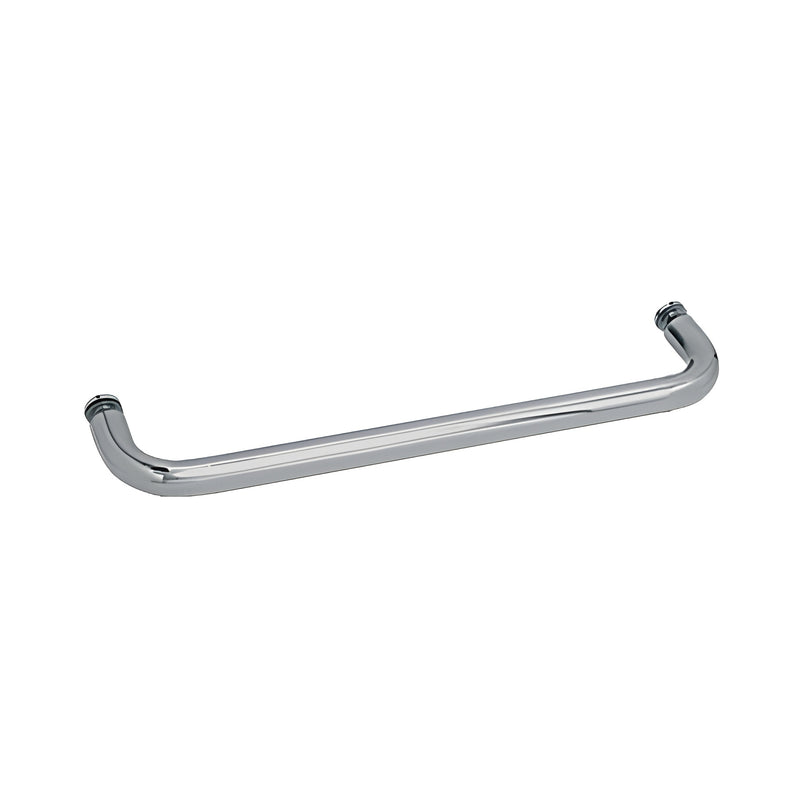 A 24-inch brushed nickel single-sided towel bar with a tubular design for glass mounting.