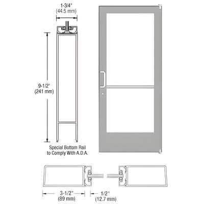 CRL-U.S. Aluminum Clear Anodized Custom Single Series 400 Medium Stile Offset Pivot Entrance Door for Surface Mount Door Closer