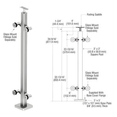 CRL 316 Polished Stainless 36" P1 Series 180 Degree Center Post Railing Kit