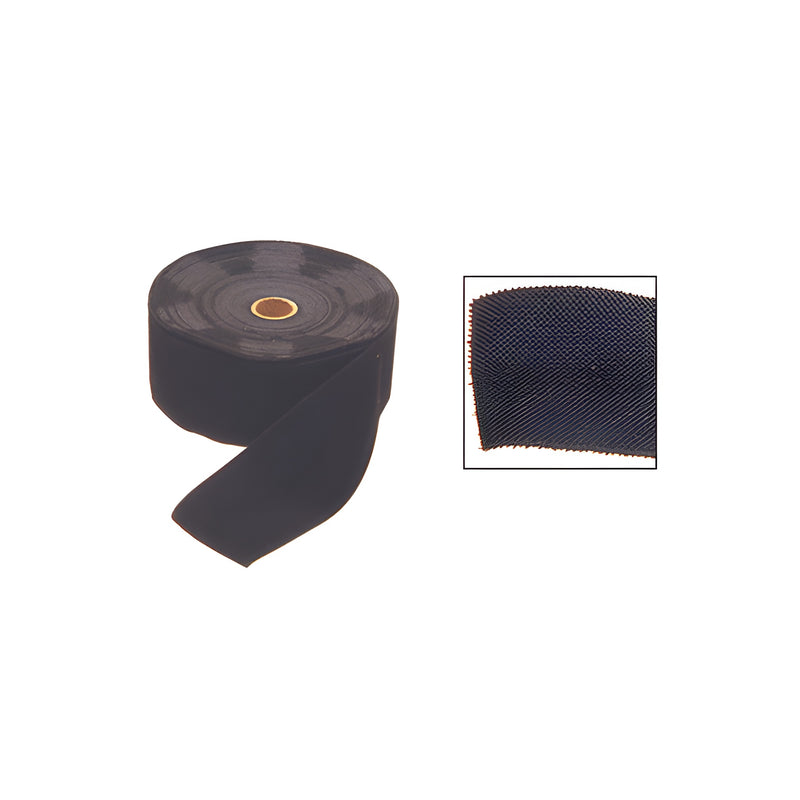 A roll of black mohair channel liner shown with a close-up inset of the textured fabric material.
