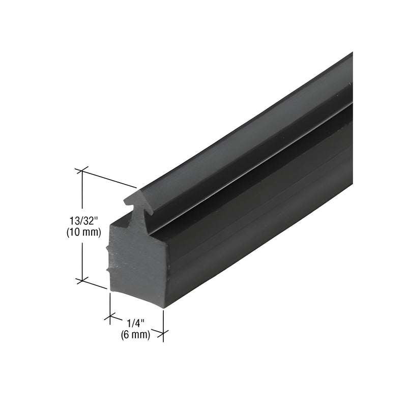 A close-up view of a black silicone rubber spacer gasket showing its 13/32 inch height and 1/4 inch width dimensions.