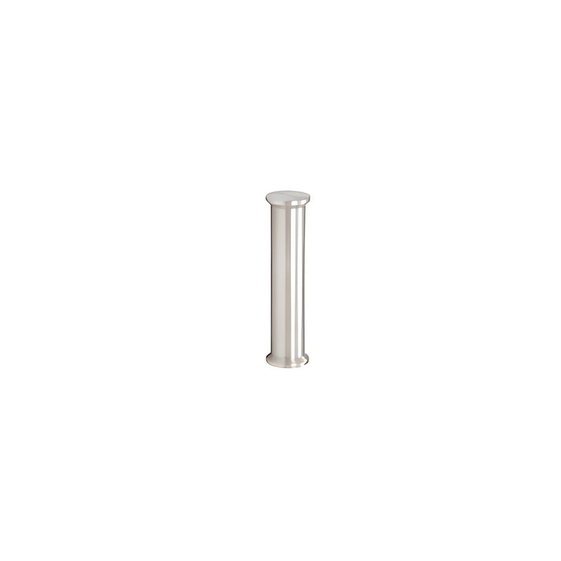 A cylindrical brushed stainless steel U.V. bonded shelf support leg standing vertically.