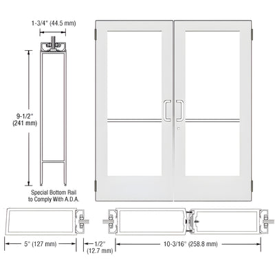 CRL-U.S. Aluminum White KYNAR® Paint Custom Size Pair Series 550 Wide Stile Butt Hinge Entrance Doors ADA/ Title 24