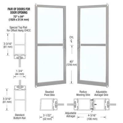 CRL-U.S. Aluminum Clear Anodized Custom Pair Series 250 Narrow Stile Offset Pivot Entrance Doors for Panics for Overhead Concealed Door Closers