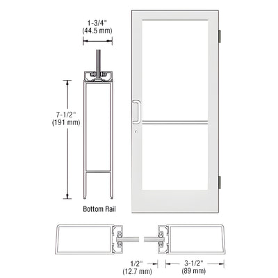 CRL-U.S. Aluminum White KYNAR® Paint Custom Single Series 400 Medium Stile Butt Hinged Entrance Door for Surface Mount Door Closer