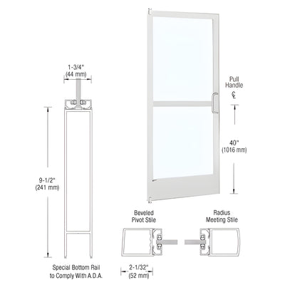 CRL-U.S. Aluminum White KYNAR® Paint 250 Series Narrow Stile Inactive Leaf of Pair 3'0 x 7'0 Offset Hung with Pivots for Surface Mount Closer Complete Panic Door with Standard Panic and 9-1/2" Bottom Rail