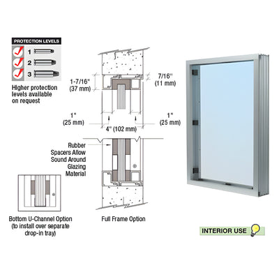 CRL Satin Anodized Aluminum Narrow Inset Frame Interior Glazed Vision Window