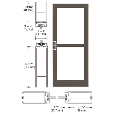 CRL-U.S. Aluminum Class I Bronze Black Anodized Custom Single Series 400 Medium Stile Center Pivot Entrance Door For Panic and Overhead Concealed Door Closer