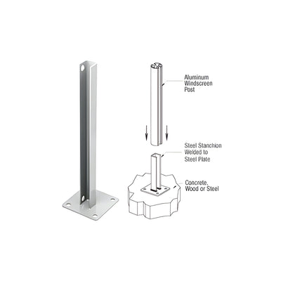 CRL Metallic Silver AWS Steel Stanchion for 90 Degree Rectangular Corner Post