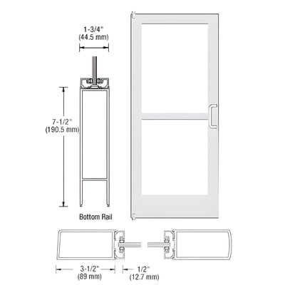 CRL-U.S. Aluminum White KYNAR® Paint 400 Series Medium Stile Inactive Leaf of Pair 3'0 x 7'0 Offset Hung with Pivots for Surf Mount Closer Complete Panic Door with Std. Panic and 7-1/2" Bottom Rail