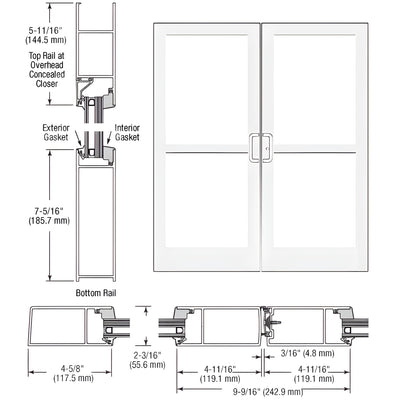 CRL-U.S. Aluminum White KYNAR® Paint IG600 Series Custom Pair StormFront™ Gear Hinged Entrance for Panic and Concealed Overhead Closer