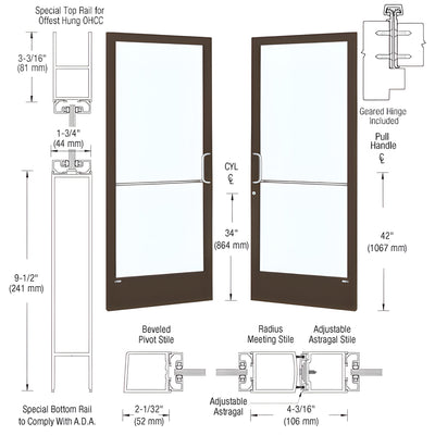 CRL-U.S. Aluminum Bronze Black Anodized Custom Pair 72" x 84" Series 250 Narrow Stile Gear Hinge Entrance Door