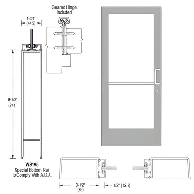 CRL-U.S. Aluminum Clear Anodized 400 Series Medium Stile (LHR) HLSO Single 3'0 x 7'0 Offset Hung with Geared Hinged Complete ADA Door for 1" Glass with Lock Indicator, Cylinder Guard