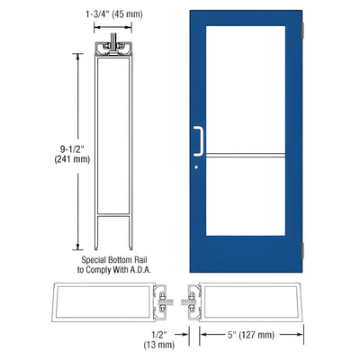 CRL-U.S. Aluminum Custom KYNAR® Paint Custom Size Single Series 550 Wide Stile Butt Hinge Entrance Door for Surface Mount Door Closer
