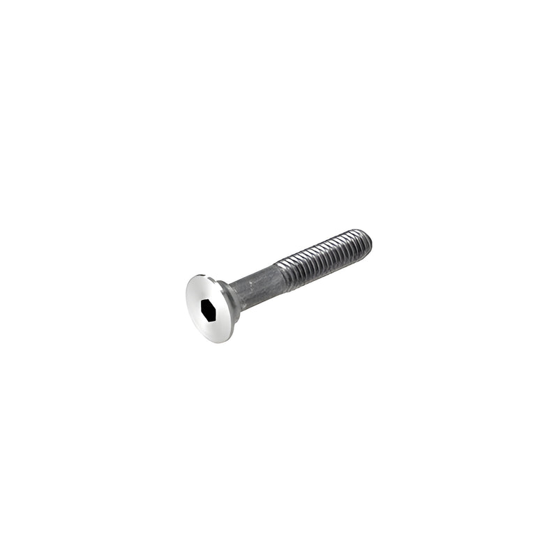 A polished stainless steel extension bolt with a hexagonal drive head for 3/4 inch glass panels.