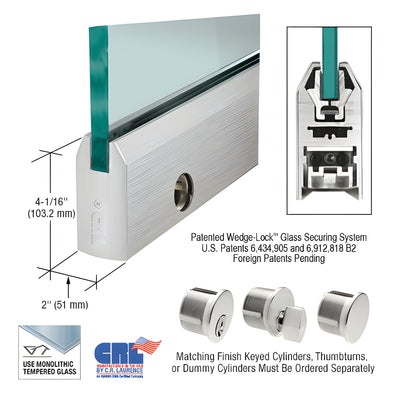 CRL Brushed Stainless 1/2" Glass 4" Tapered Door Rail With Lock - Custom Length