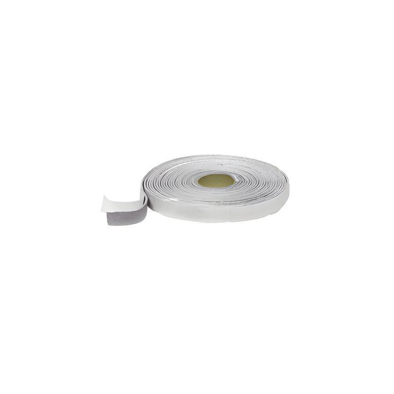 A single roll of gray putty tape shown with a small section of the adhesive strip pulled away.