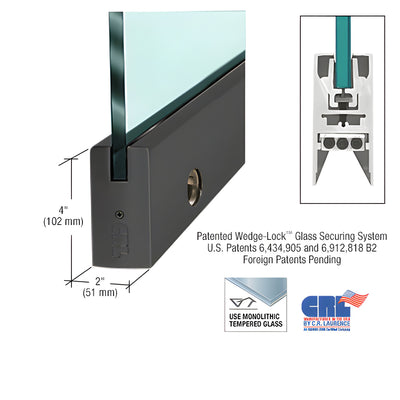 CRL Black Powder Coated 1/2" Glass 4" Square Door Rail With Lock - 35-3/4" Length