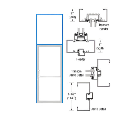 CRL-U.S. Aluminum Dark Bronze/Black Anodized Class 1 2" x 4-1/2" Open Back Transom Frame for Single Door and Prepped for Pair Butt Hinges with Cut-Out for Standard Hookbolt - Left Hand
