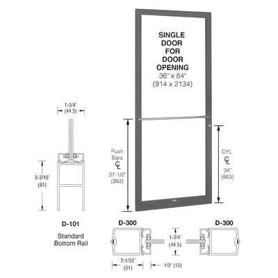 CRL-U.S. Aluminum Bronze Black Anodized 250 Series Narrow Stile (LHR) HLSO Single 3'0 x 7'0 Center Hung for OHCC w/Standard Push Bars Complete Door Std. MS Lock & Bottom Rail