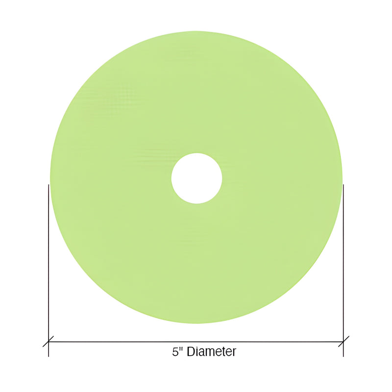 A light green 5-inch circular 3M Trizact PSA polishing disc with a center hole.