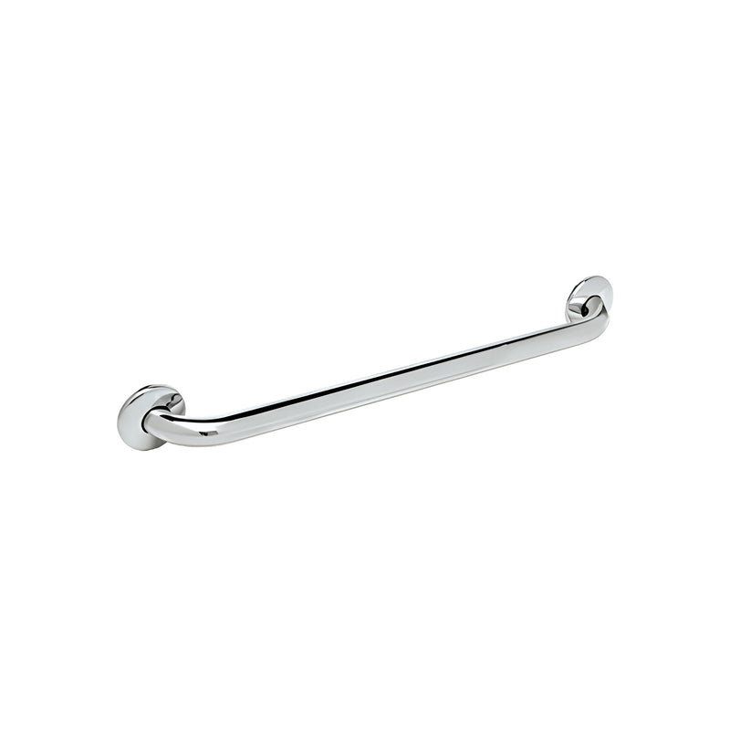 A polished chrome 24-inch wall-mount grab bar made of brass with a 1-1/4 inch tubular diameter.